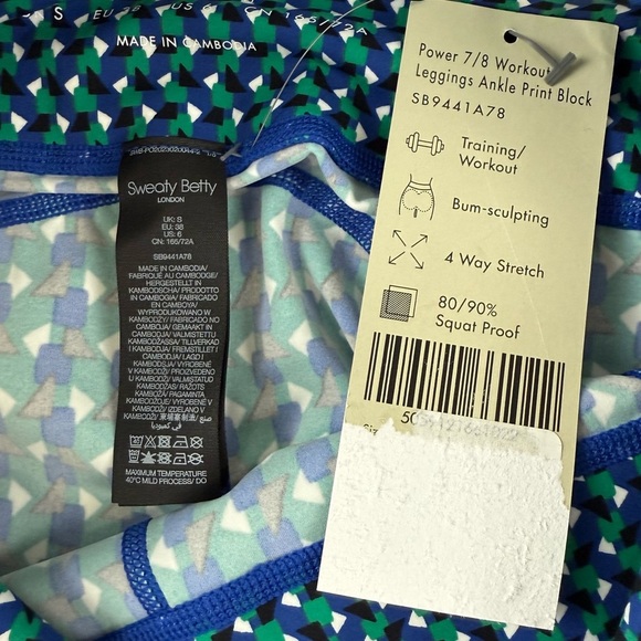 Sweaty Betty Power 7/8 Leggings Womens US 6 Blue Green Ankle Print Block NWT - Picture 7 of 13